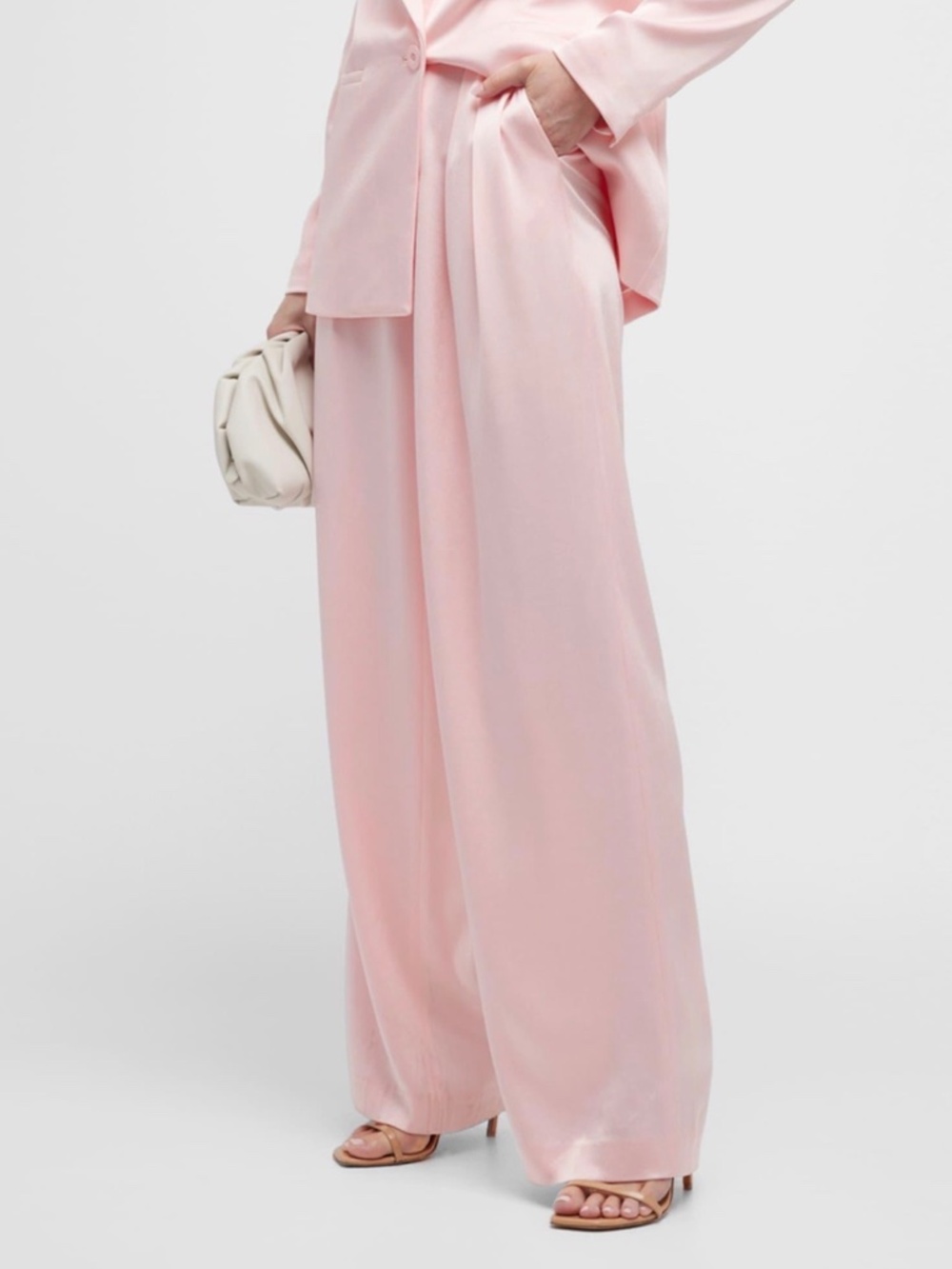 Alice + Olivia Crepe- Satin Wide leg pants pink